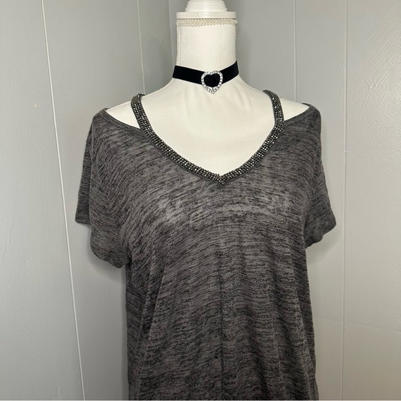 Juicy Couture Rhinestone Trim Burnout Tee – Off Shoulder Glam Top - Picture 2 of 7
